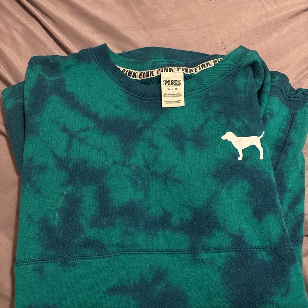 Victoria's Secret PINK Teal Tie-Dye Sweatshirt